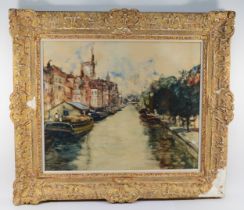 James Kay (1858-1942, Scottish) Rotterdam canal scene, watercolour on paper, framed, 48x56cm