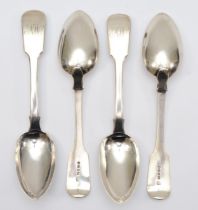 Four George IV silver fiddle pattern table spoons, by Jonathan Hayne, London 1827, Monogrammed