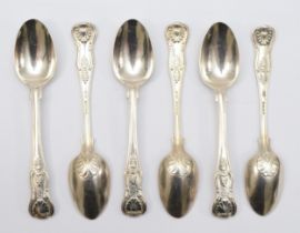 A set of six Victorian silver Kings pattern tea spoons, by George William Adams, London 1852, with