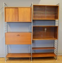 Staples Ladderax, a mid 20th century teak and grey painted modular room unit, two cabinets each with