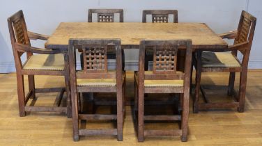 Peter 'Rabitman' Heap of Wetwang, a 20th century carved oak refectory dining table raised on