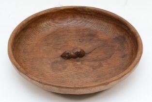 Robert 'Mouseman' Thompson, a 20th century adzed and carved oak shallow fruit bowl, with carved