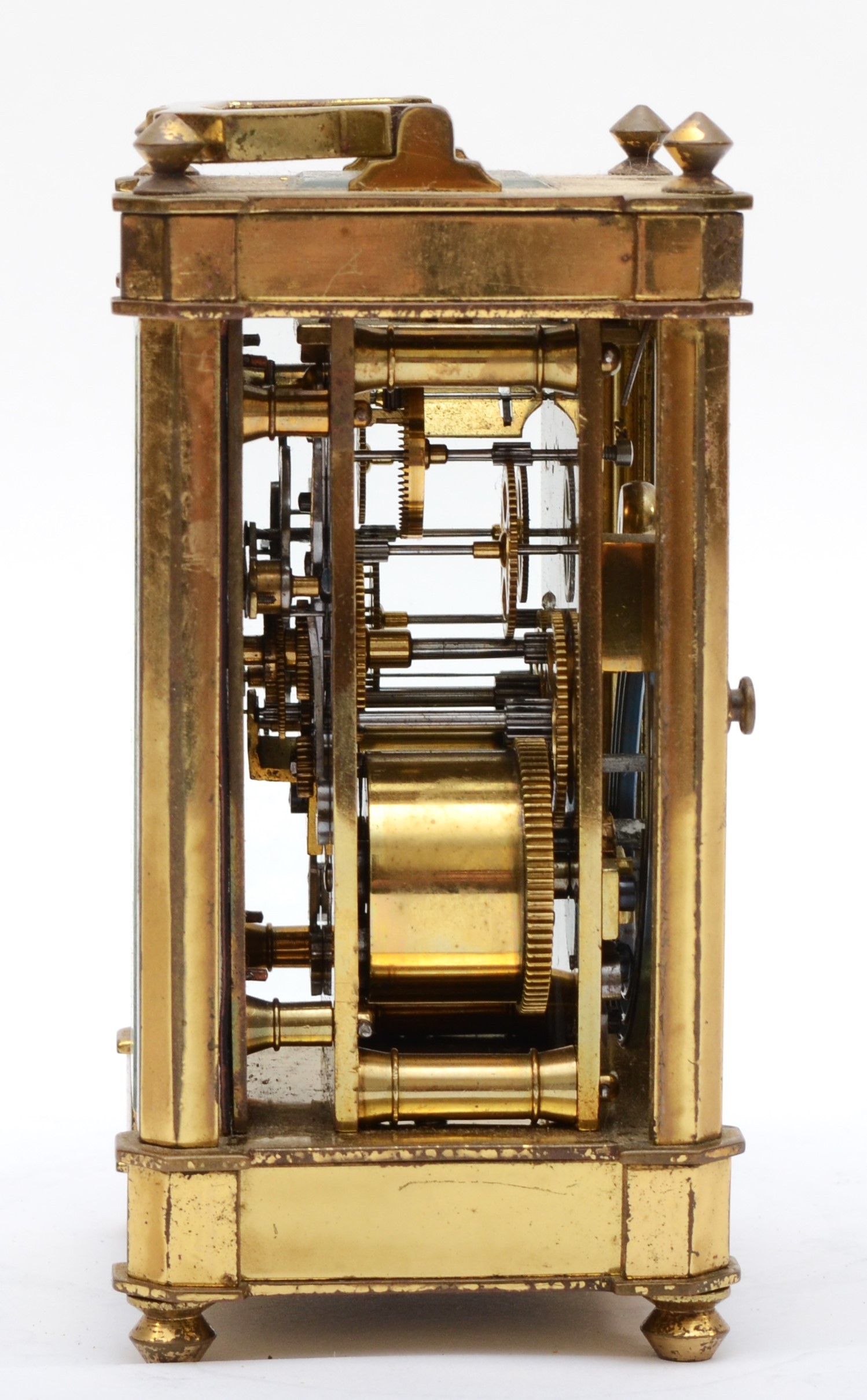 E. White 12 Haymarket London, a 20th century brass and glass corniche cased striking carriage clock, - Image 2 of 5