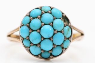 A late Victorian 9ct gold turquoise cluster ring, K, 2.2gm.