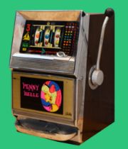 Penny Belle by Bally, an electro-mechanical three reel slot machine, c.1960's, 65 x 40 x 40cm.