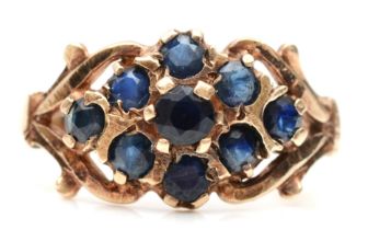 A 9ct gold sapphire cluster ring, P, 2.4gm.