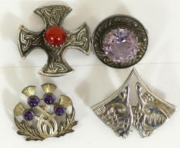 John Hart for Iona, a silver and amethyst thistle brooch, Edinburgh 1966, two Robert Allison