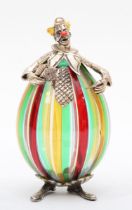 An unmarked Italian silver mounted Murano glass clown, with enamel decoration, probably by the