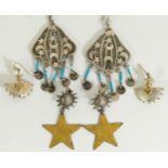 Three pairs of 925 silver ornate ear rings, 47gm