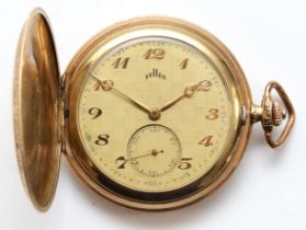 Tellus, an Art Deco gold plated keyless wind full hunter pocket watch, working when catalogued