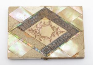 A Victorian silver and mother of pearl card case, opening to reveal a fitted interior, 10.5 x 7.5