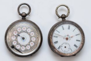 A Victorian silver ladies fob watch, Birmingham 1886, with red Arabic numerals and an 800 standard