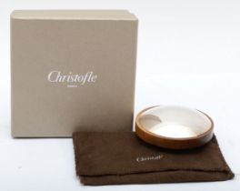 Christofle, a silver plate and wood paperweight, diameter 7cm, pouch, box