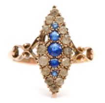 A Victorian gold paste stone navette dress ring, Birmingham 1864, R, 3.1gm.