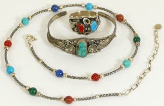 Carolyn Pollack, a Sterling Silver and hardstone necklace, and two Native American silver and