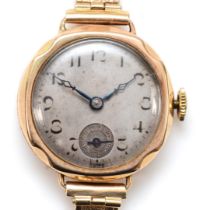 A 9ct gold manual wind ladies wristwatch, Birmingham 1927, with later 9ct gold bracelet, 10.6gm