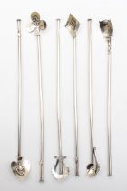 Six Mexican silver drink straws, various motifs, 20cm, 53gm