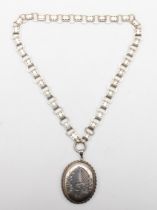 A silver locket, Sheffield 1978, 5 x 4cm, with a Victorian unmarked silver collar chain, 40gm