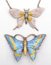 A Sterling Silver blue enamel butterfly brooch, 38mm and a 925 silver and enamel butterfly