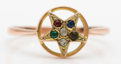 A 9ct gold paste stone ring with star shaped setting, Q, 1.5gm.