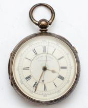 A Victorian silver chronograph key wind open face pocket watch, Chester 1887, working when