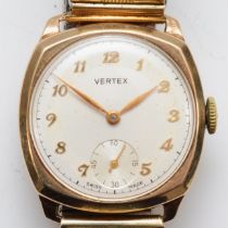 Vertex, a 9ct gold manual wind gentleman's wristwatch, Birmingham 1959, signed Revue 15 jewel