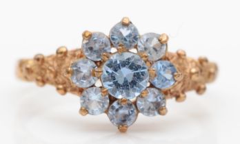 A 9ct gold spinel cluster dress ring, M, 2gm.