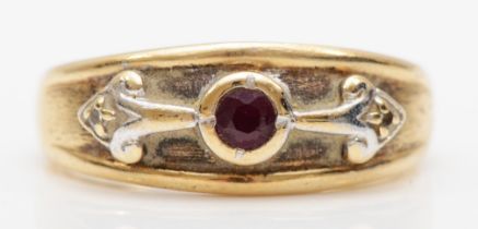 A 9ct gold ruby and brilliant cut diamond ring, M, 3.7gm