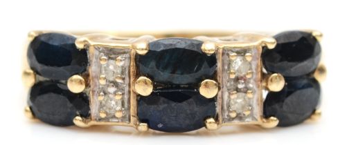 a 9ct gold sapphire and eight cut diamond dress ring, L, 3gm.