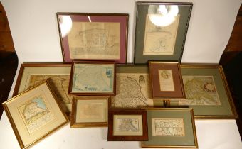 Eleven assorted framed maps and plans to include East Riding of Yorkshire, Kingston upon Hull and