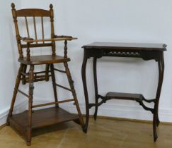 An Edwardian convertible child's highchair, converting into a chair and table, with original