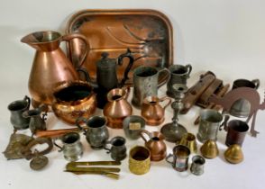 A 19th century pewter tankard, complete with touchmarks together with other pewter and a 19th