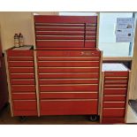 A Snap-on multi drawer tool chest with side rack, 159 x 177 55cm, this has been against a damp