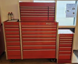 A Snap-on multi drawer tool chest with side rack, 159 x 177 55cm, this has been against a damp