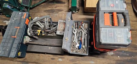 A quantity of used tools and tool boxes