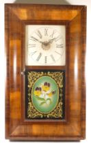 An American rectangular wall clock for restoration, with painted floral glass panel, 66 x 39.5cm.