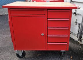 A Sealy work bench with wood work top, model AP1000M, 93 x 99 x 59cm