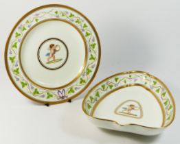A Wedgwood porcelain leaf dish, late 19th/early 20th century, pattern X7447, decorated with cherub