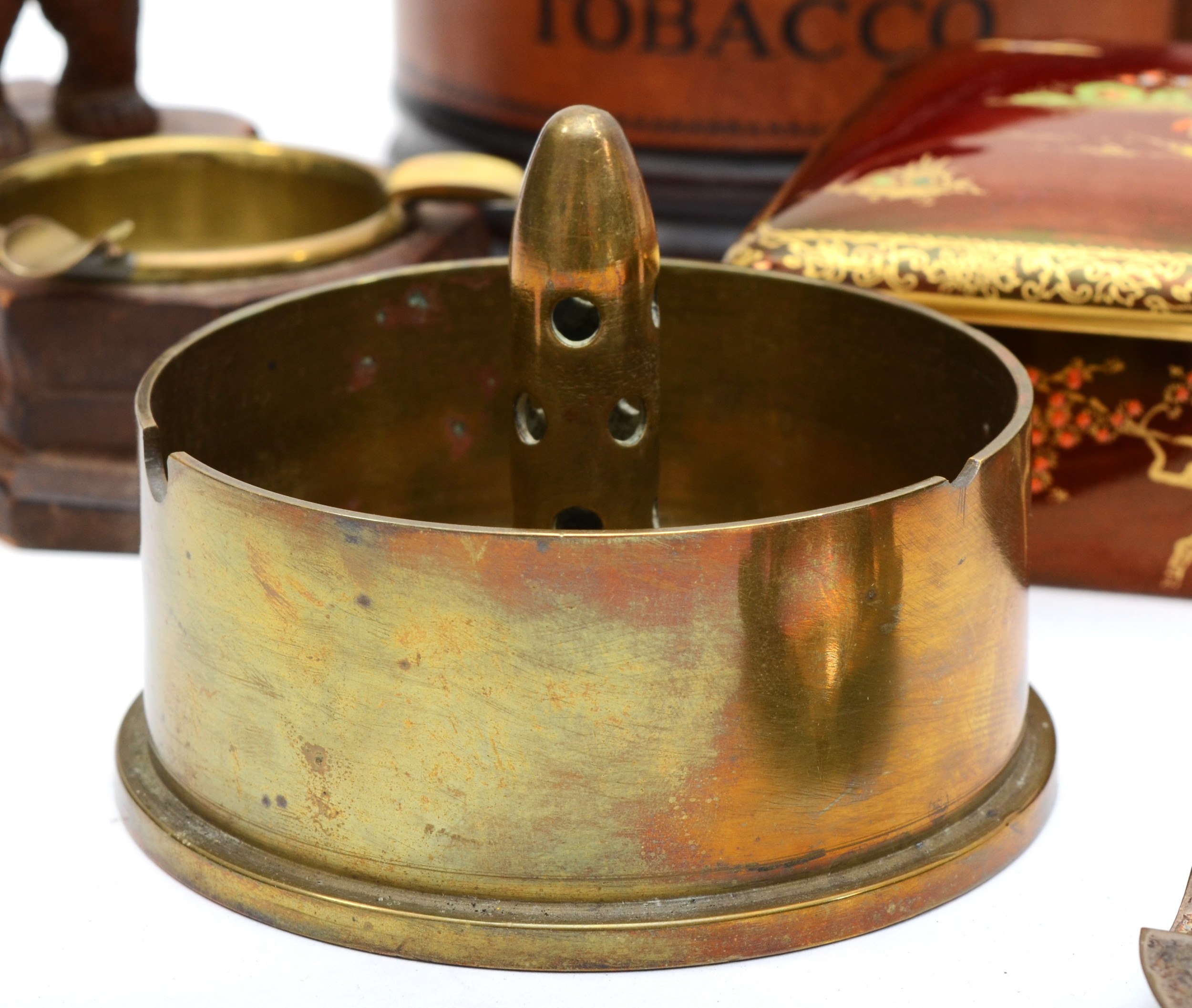 A Carltonware Rouge Royale ashtray and cigarette box, two Trench Art shell case ashtrays and other - Image 2 of 3