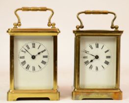 An early 20th century 8 day French carriage clock, with carry case together with an unnamed example,