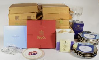 Box of decorative ceramics to include collectors plates and Wedgwood together with a limited edition