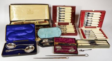 A collection of early 20th century and later cased cutlery.