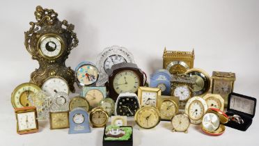 Three boxes of mid 20th century and later mantel clocks and barometers. (3)