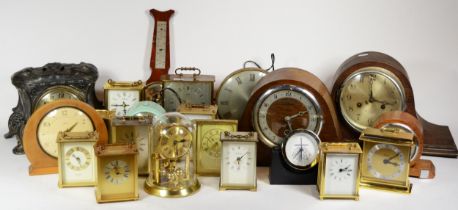 A collection of mid 20th century and later mantel clocks, having manual and quartz movements, in