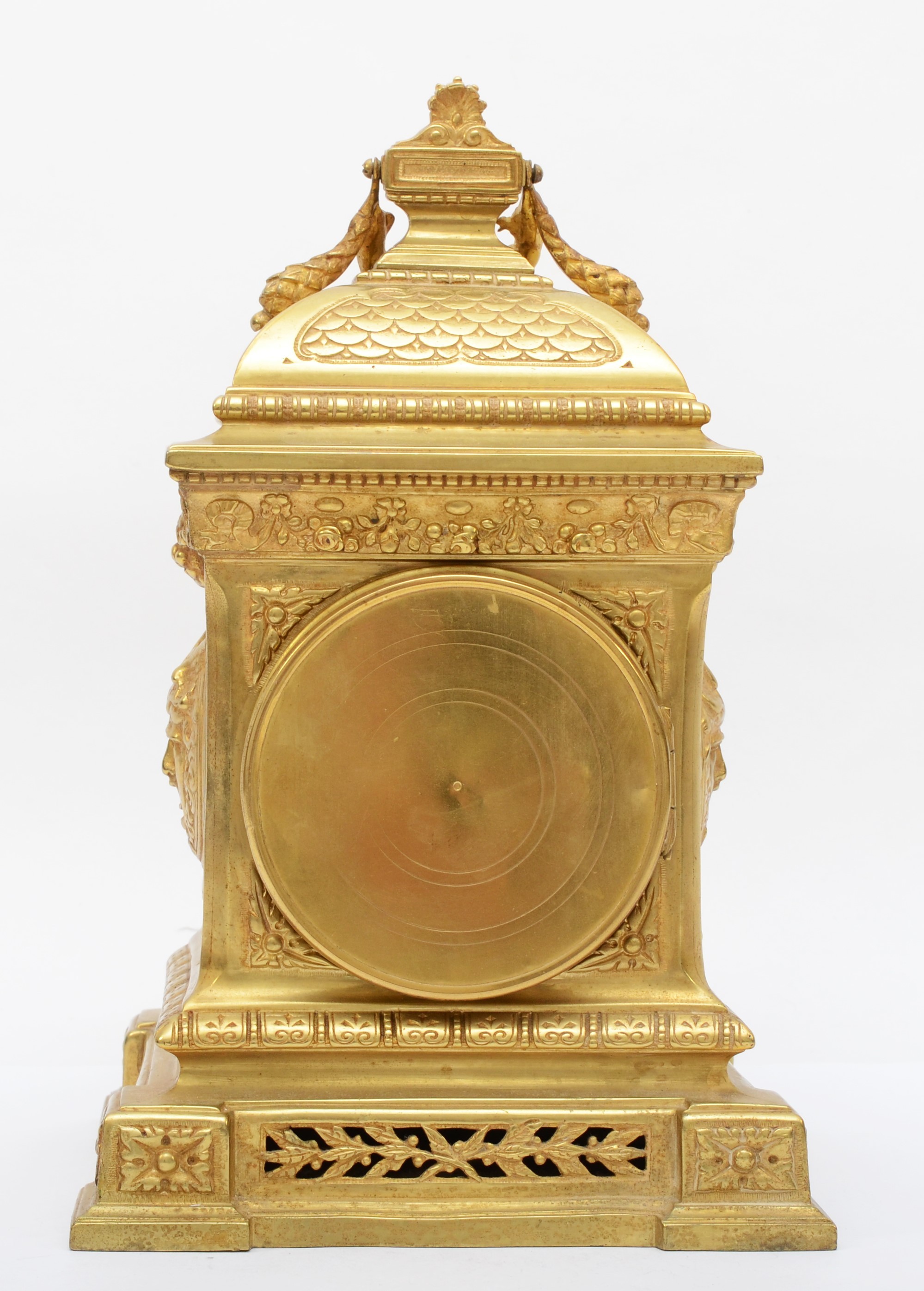 Japy Freres, a late 19th century French brass ornate mantel clock, with Mercury side panels, - Image 3 of 4