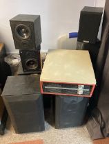 A set of four Jamo speakers, model CD POW.100, together with a pair of Wharfedale 30D.6 speakers,