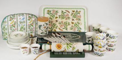 Portmeirion; two boxes of Botanic Garden decorative ceramics with a tea cosey and a tray.