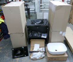 Ex-Shop; Five bathroom 600mm vanity units, complete with fittings, together with two white porcelain