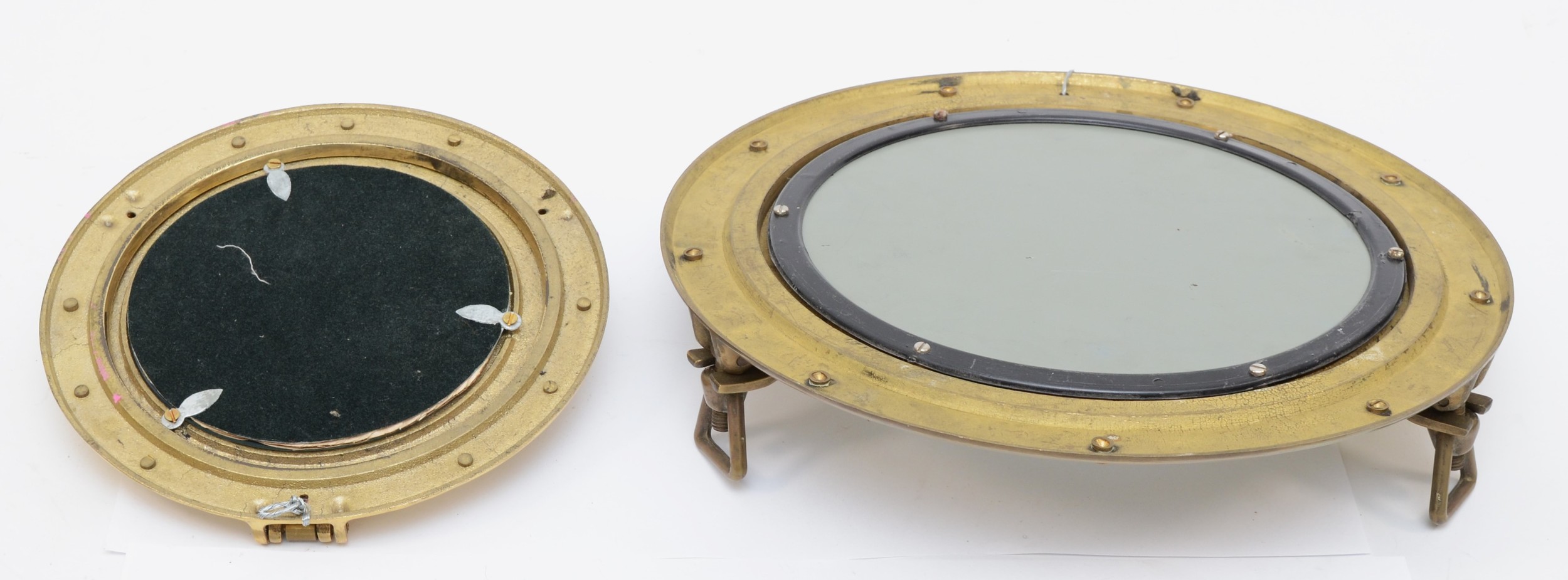 Two brass porthole style circular mirrors, 30cm and 20cm diameter - Image 4 of 4