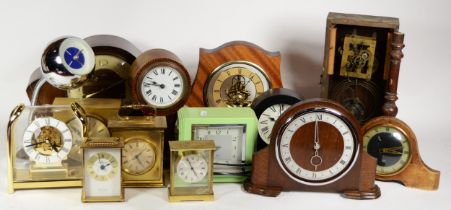 A collection of mid 20th century and later mantel clocks, having manual and quartz movements, in